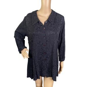 Vtg Studio 90 Black Brocade Jacquard Asymmetric Lagenlook Goth Blouse SZ S